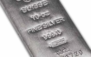 Barra de plata fina 999.0 con sello Suisse y certificación de pureza